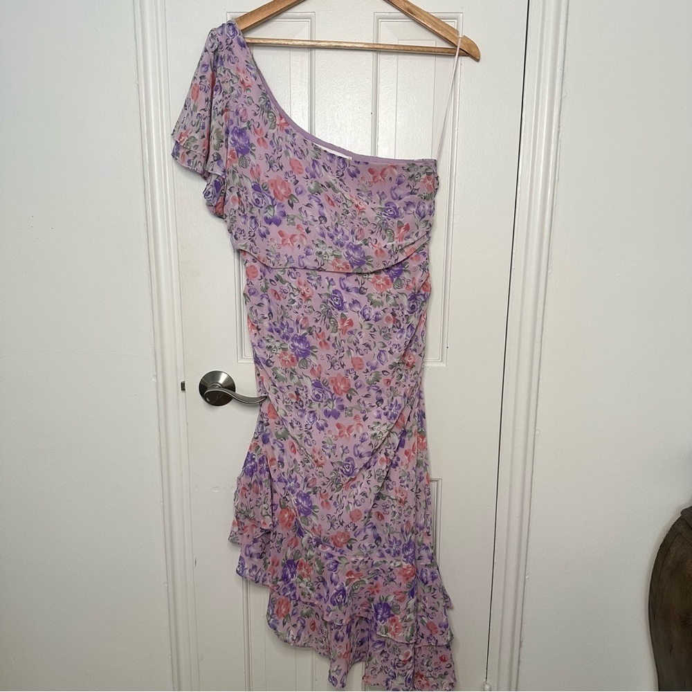 Anthropologie Floret Studios Floral One Shoulder Coquette Midi Dress ASTR Medium - Picture 2 of 6